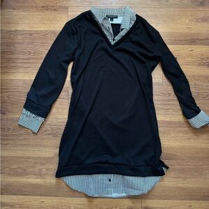 Absolutely Famous Black V-Neck Sweater Dress with Striped Accents